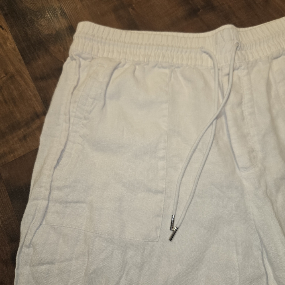 Athleta Wide Leg Linen [1X] White Lagenlook Flowy Classy Pants Resortwear - Picture 4 of 11